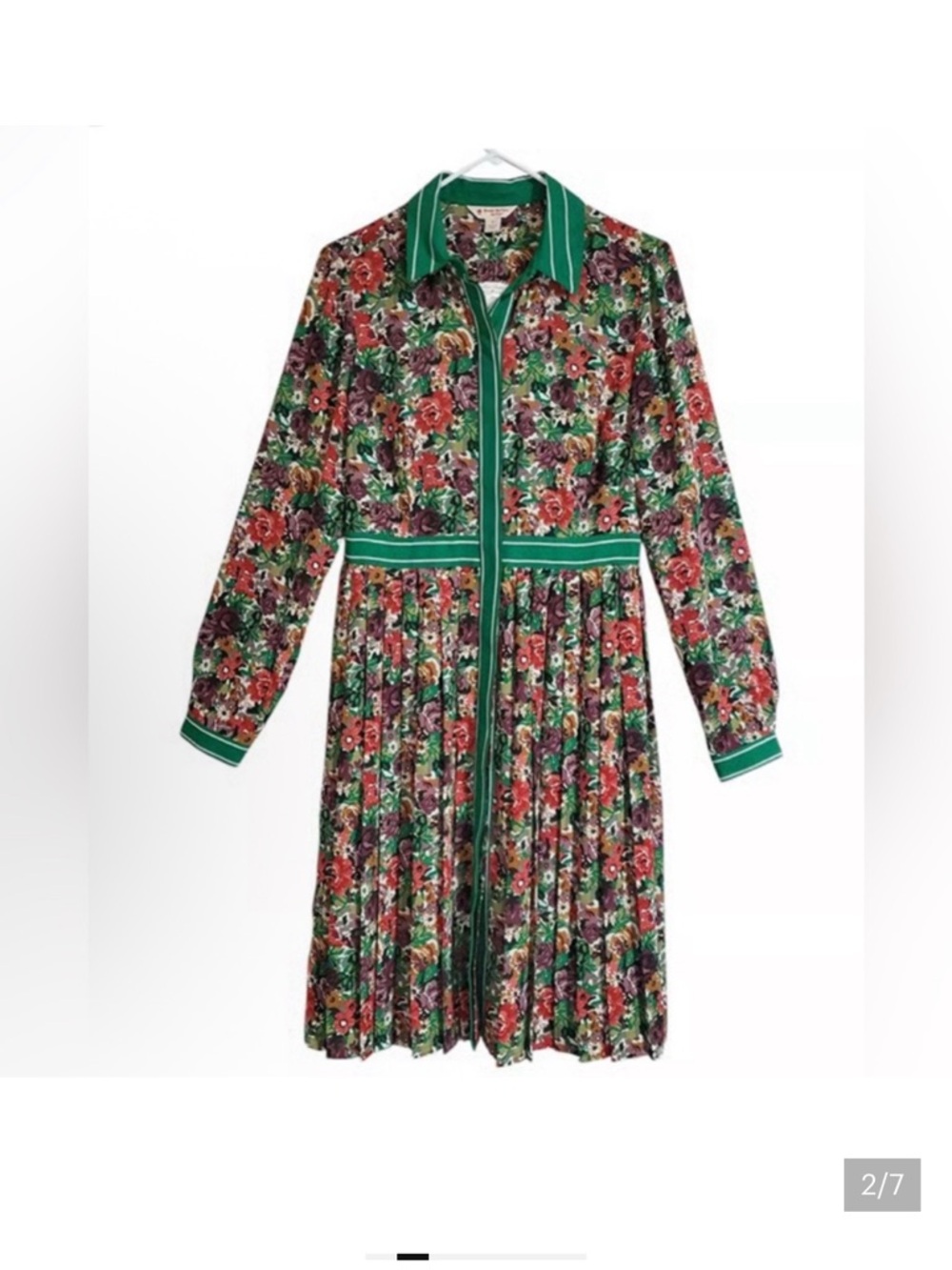 Brooks Brothers Red Fleece Floral Print Pleated Long Sleeve Shirt Dress size 4 - Picture 2 of 7